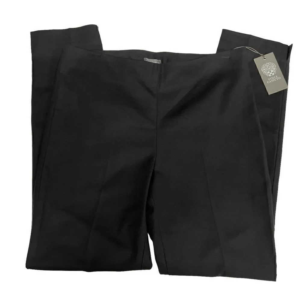 Vince Camuto Trouser Pants Satiny Black Side Zipper Ankle Slits Stretch Women 8